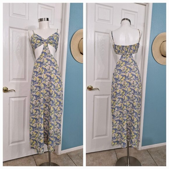 Lulus It's a Perfect Pick Pink Women Floral Print Cutout  Maxi Dress size MEDIUM - Picture 2 of 14
